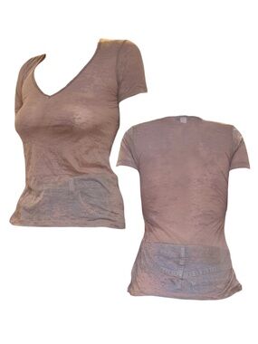 Dusty Taupe Sheer Heather Short Sleeve V-Neck Tee